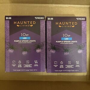 2 Boxes Haunted Living LED Purple Spider Halloween Light String Battery